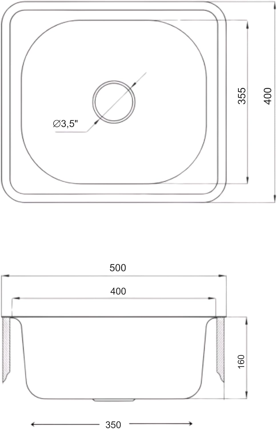 Edelstahlspüle – Robuste Einbauspüle inkl. Siphon-Set (50x40)