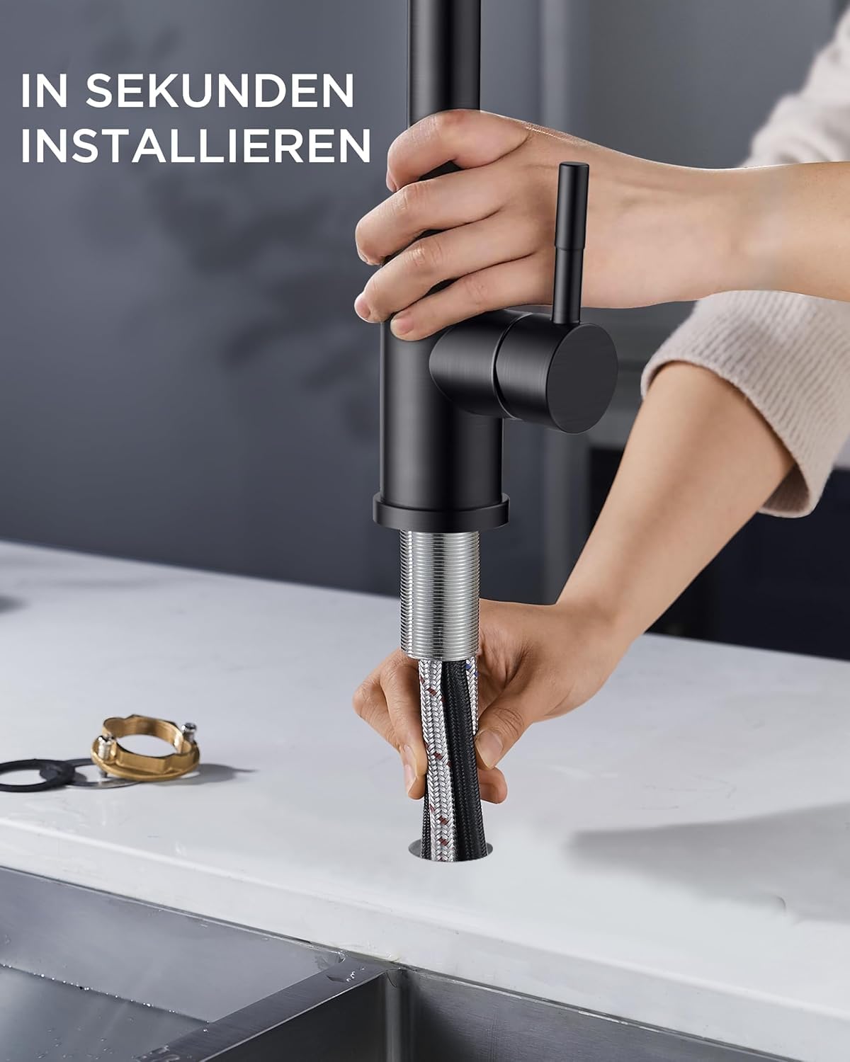 Küchenarmatur mit 360° Schwenkauslauf – Hochwertiger Wasserhahn aus Messing mit Zugbrause & Keramikkartusche