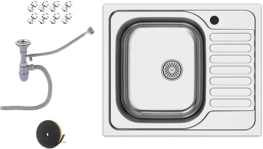 Edelstahlspüle – Robuste Einbauspüle inkl. Siphon-Set (60x50)