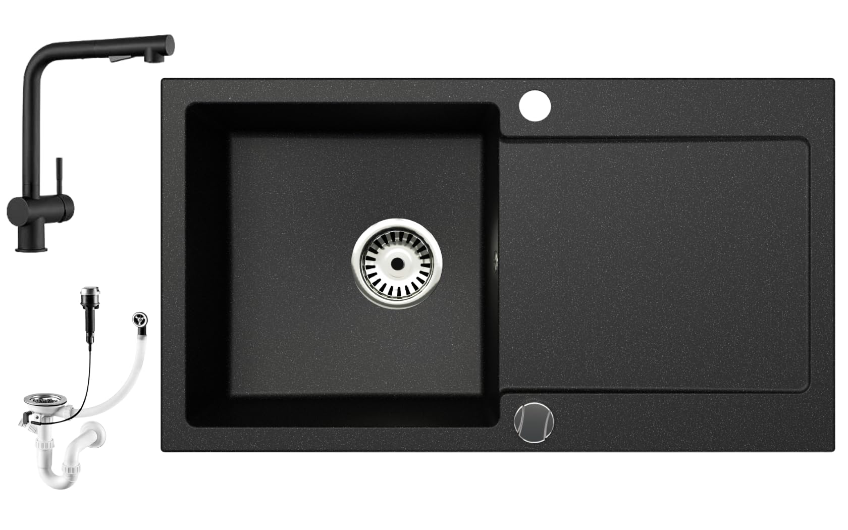 Granitspüle Element mit Abtropffläche 90x50 cm inkl. Armatur & Siphon-Set