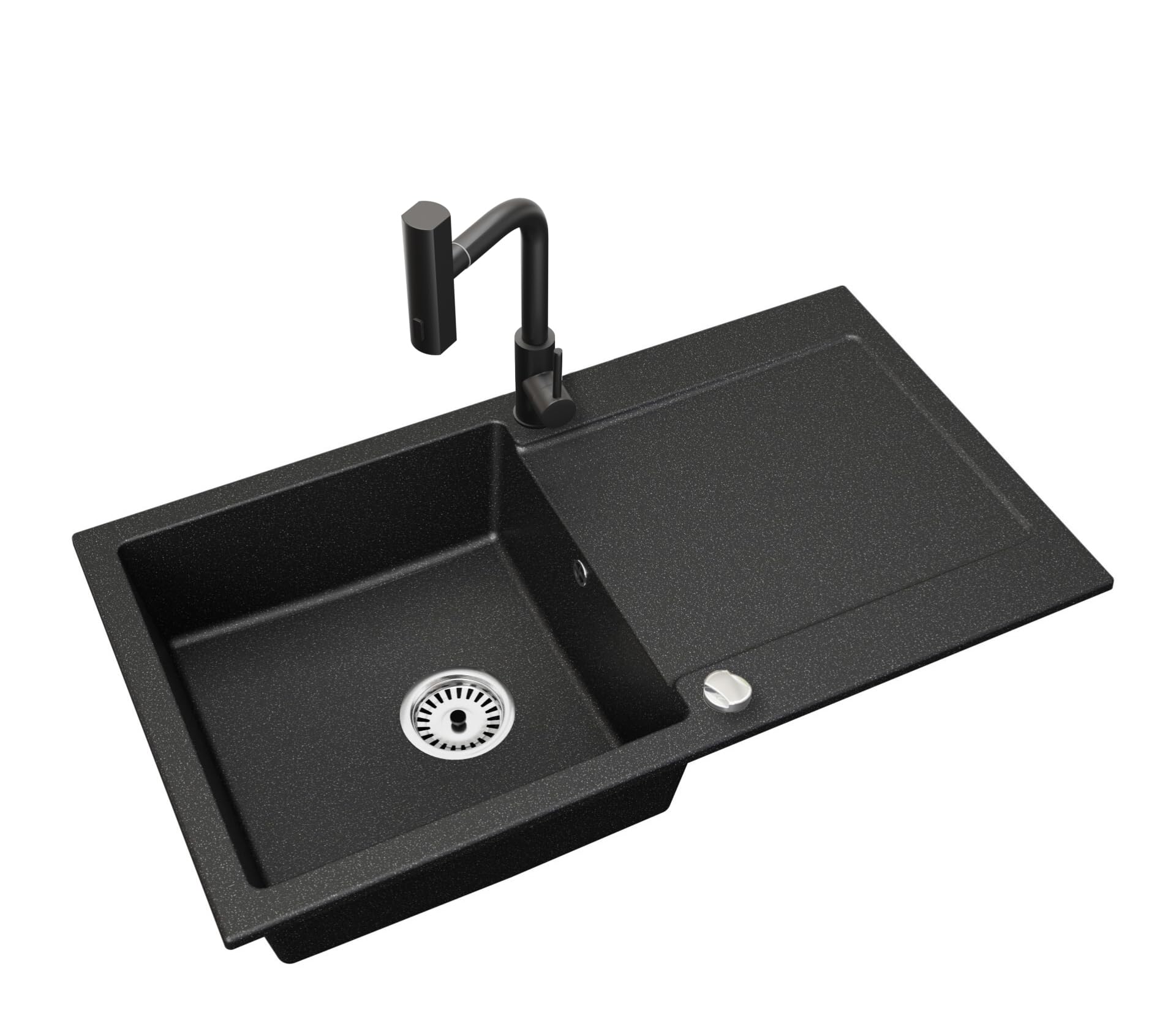 Granitspüle Element mit Abtropffläche 90x50 cm inkl. Armatur & Siphon-Set