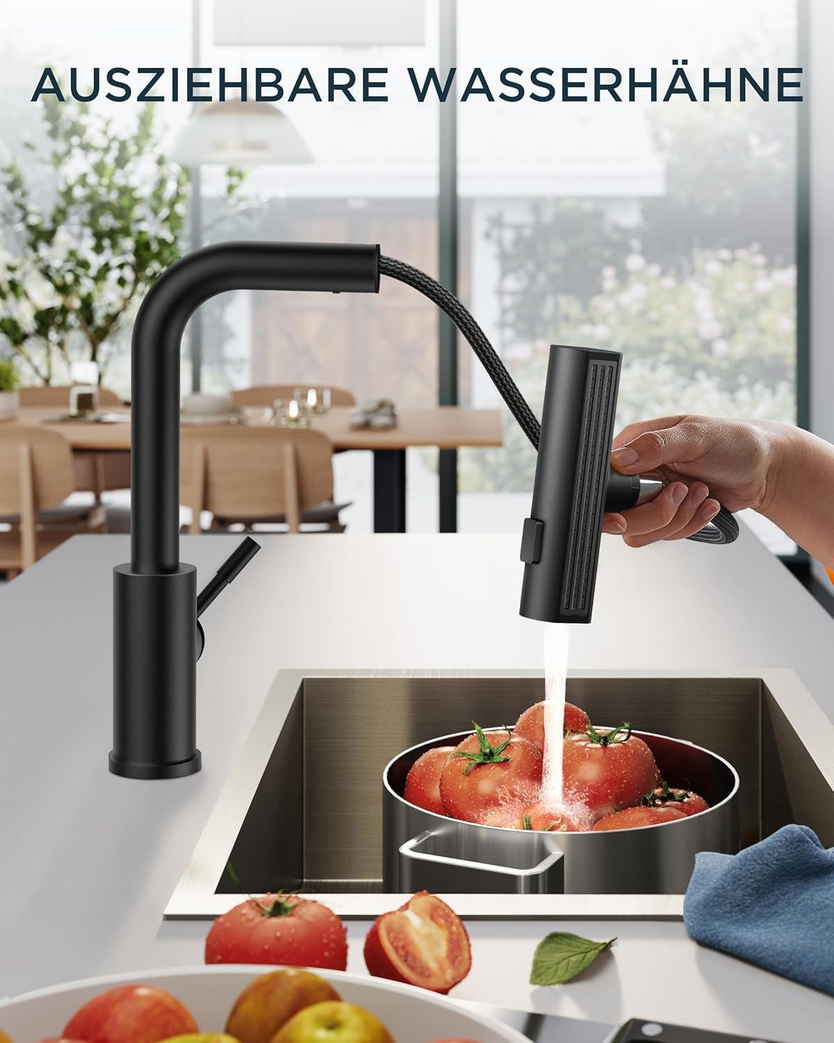 Küchenarmatur mit 360° Schwenkauslauf – Hochwertiger Wasserhahn aus Messing mit Zugbrause & Keramikkartusche