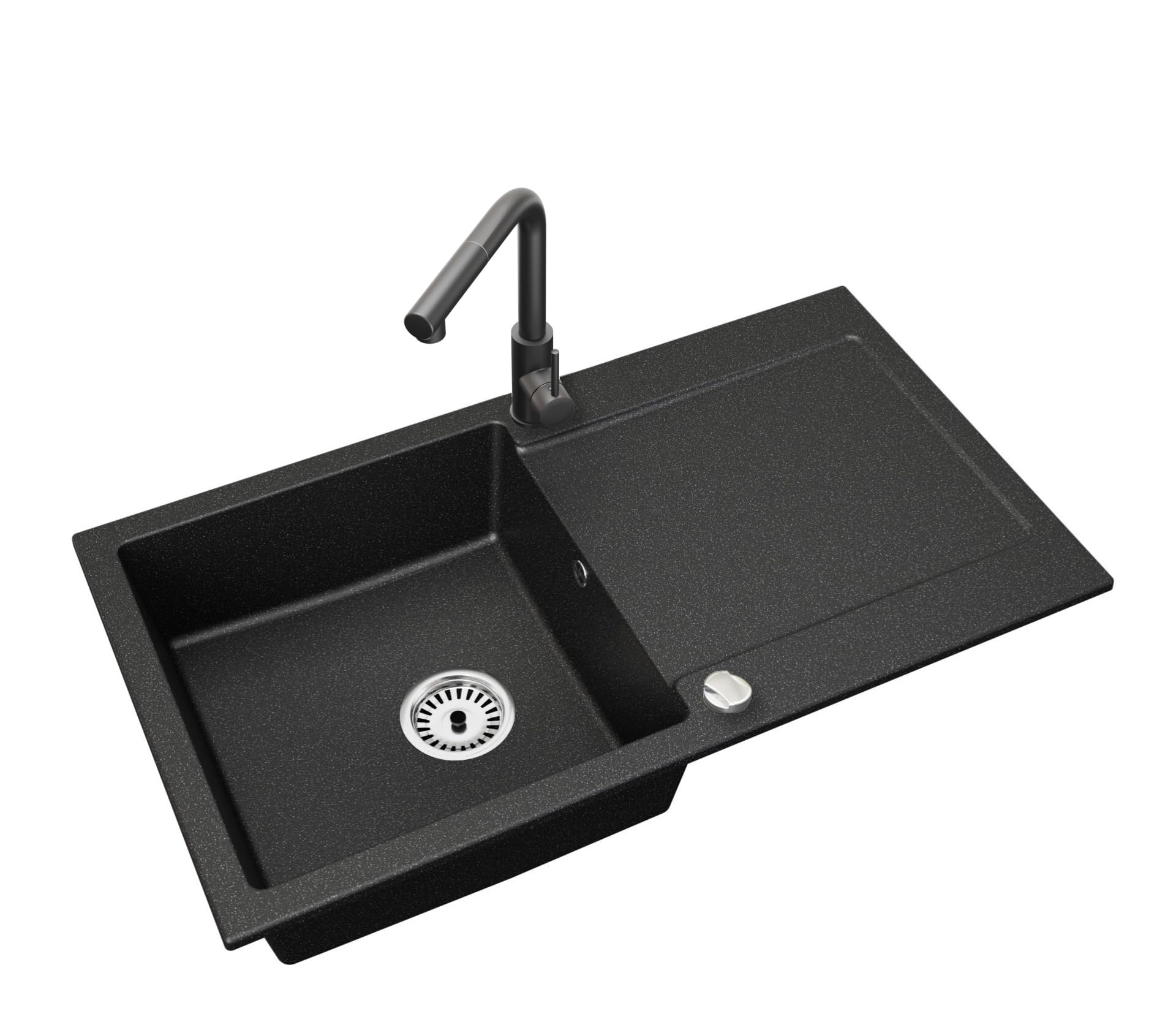 Granitspüle Element mit Abtropffläche 90x50 cm inkl. Armatur & Siphon-Set