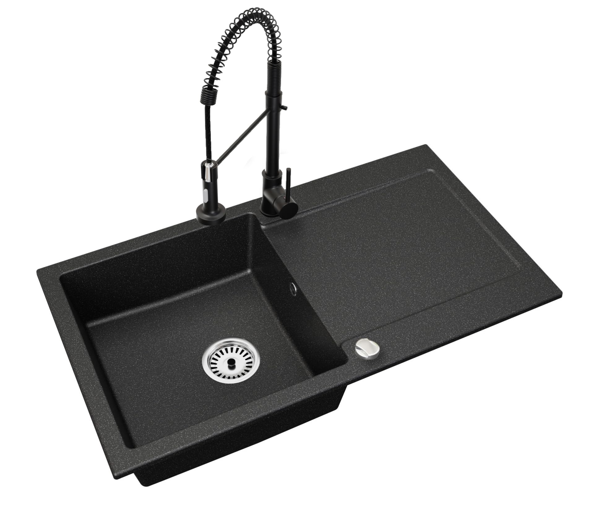 Granitspüle Element mit Abtropffläche 90x50 cm inkl. Armatur & Siphon-Set
