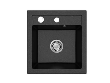 Granit Einbauspüle Milano Schwarz Gesprenkelt inkl. Armatur & Siphon-Set