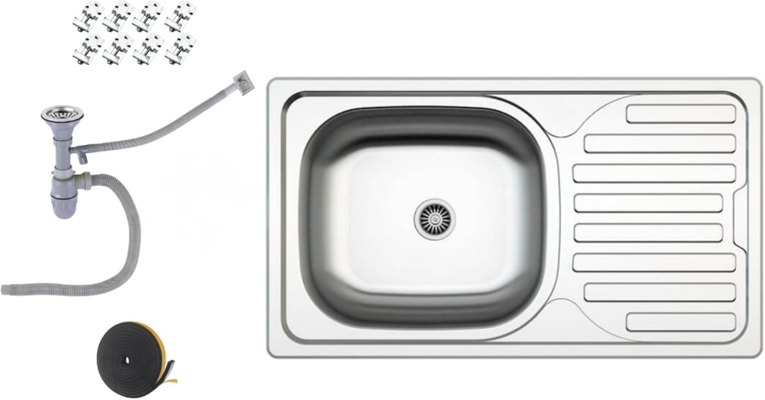 Edelstahlspüle – Robuste Einbauspüle inkl. Siphon-Set (76x44)