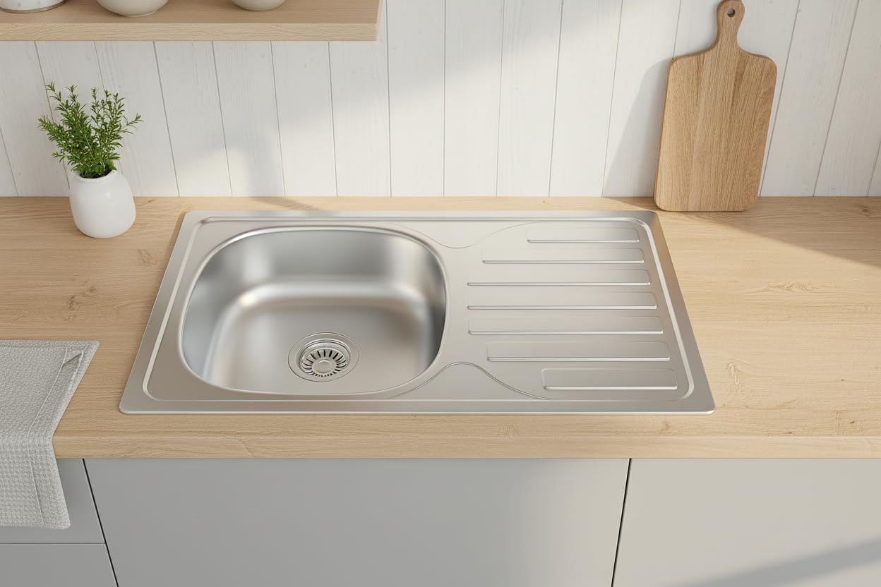 Edelstahlspüle – Robuste Einbauspüle inkl. Siphon-Set (76x44)