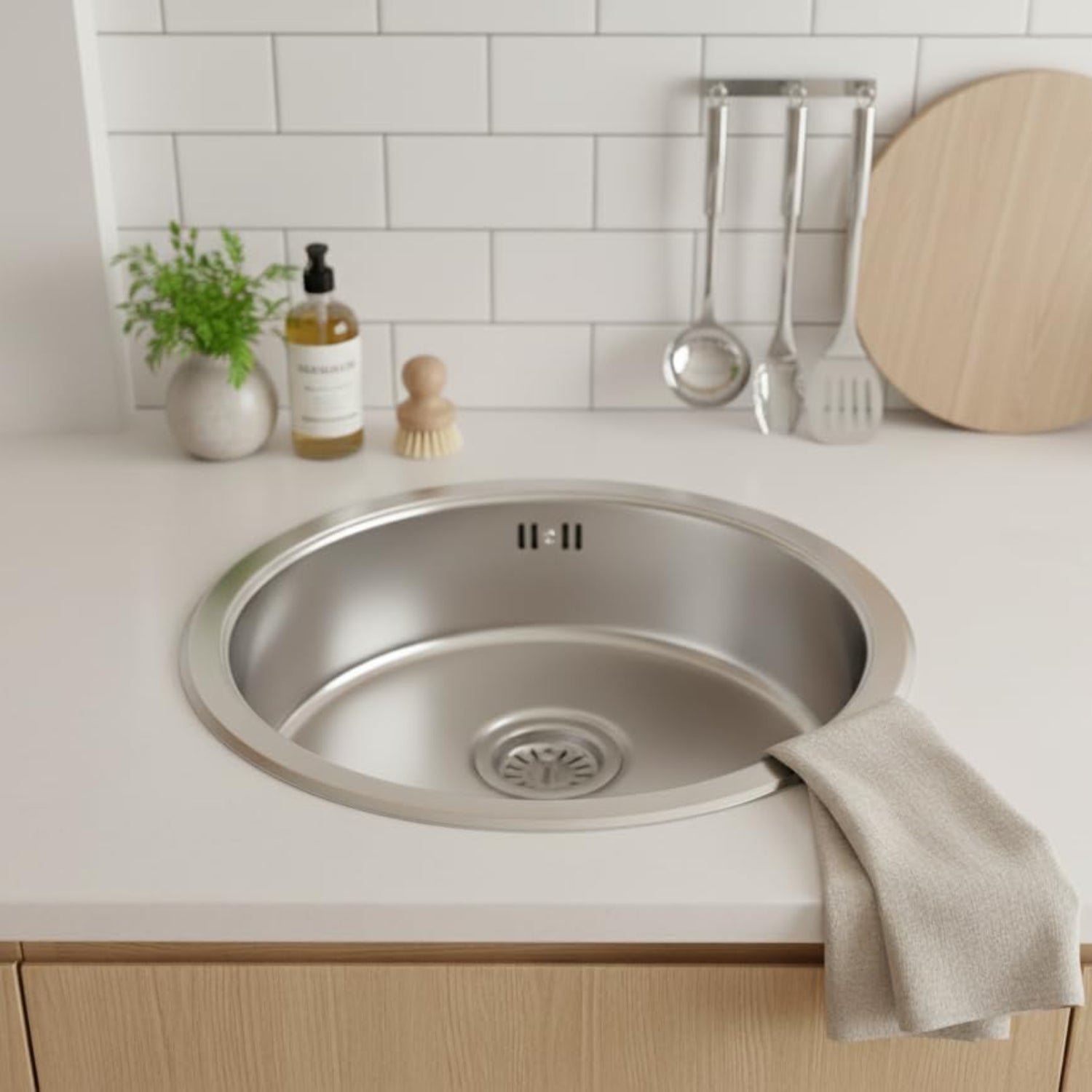 Edelstahlspüle –  Einbauspüle inkl. Siphon-Set Rund (Ohne Armatur, 42)