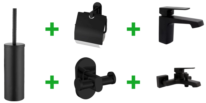 Muro Bad-Set 2/3/5-tlg Schwarz: Papierhalter, Armatur, Bürste, Handtuchhalter