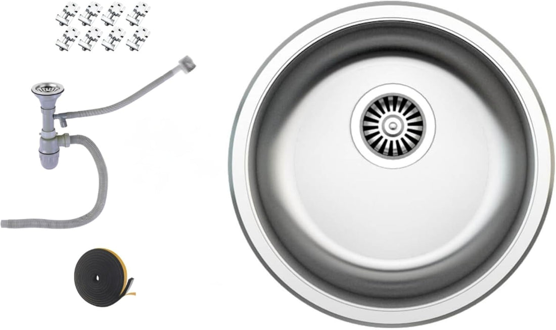 Edelstahlspüle –  Einbauspüle inkl. Siphon-Set Rund (Ohne Armatur, 42)