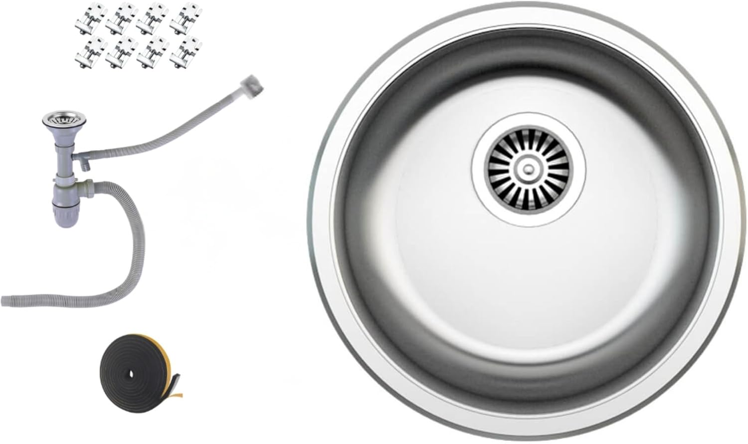 Edelstahlspüle –  Einbauspüle inkl. Siphon-Set Rund (Ø 42 cm)